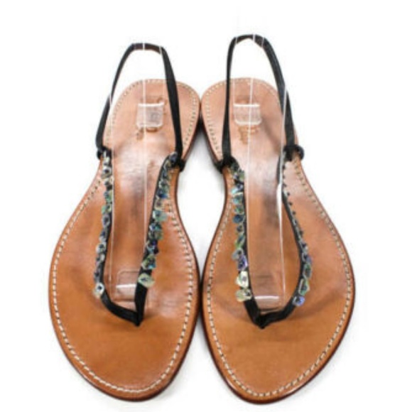 BOEM PLAGE BLACK LEATHER BEADED SANDALS Sz 35 - Picture 2 of 6